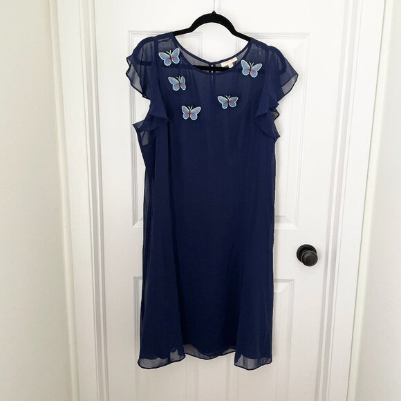 Women Modcloth 3d Embroidered Butterfly Layered Dress in Dark Navy Size 1X - Picture 2 of 7